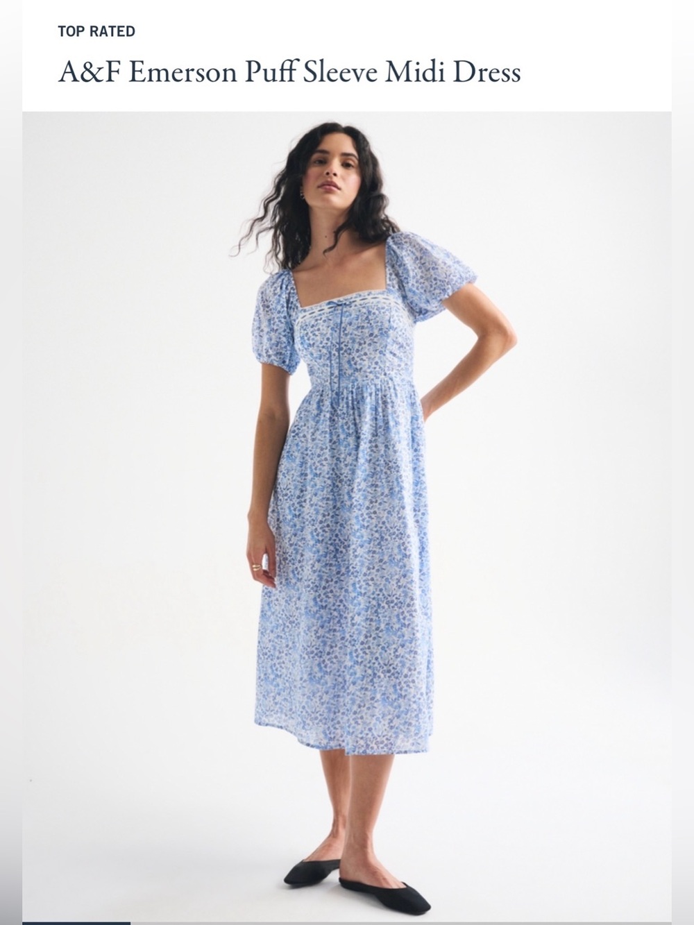 Abercrombie & Fitch Light Blue Floral Puff Sleeve Midi Dress in blue floral